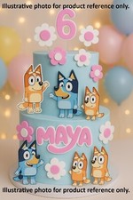 Bluey Personalised Acrylic Cake Topper Nameplate + Age + Flowers