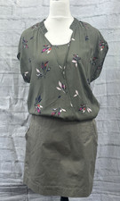 Miss Captain Tortue Blouson Dress Size 10 Khaki Green Casual Floral Pockets