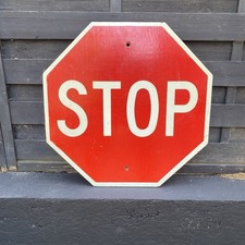 Genuine Vintage 'Stop' Traffic Sign - wooden, hexagonal, reflective paint