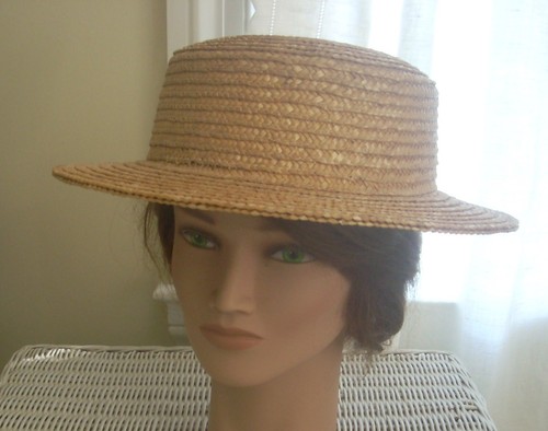 Vintage straw skimmer hat - ,