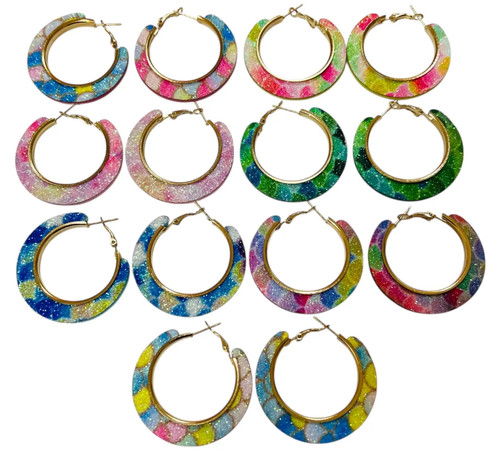 Glitter hoop earrings neon - hoop,