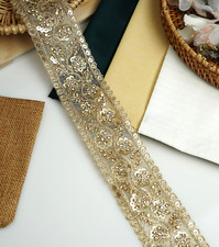 FCL Indian Lace Trim Rhinestone Diamonte Bridal Saree Edging Metallic colour sew