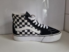 VANS SK8 Hi UK 4 EU 36.5 BLACK WHITE SUEDE CANVAS PLATFORM CHECKERBOARD TRAINERS