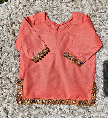 Girls peach kurta - girls,