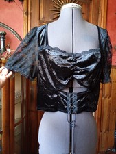 Gothic, Steampunk, Dark Romantic, Black Velvet & Lace , Plus Size Corset Top.