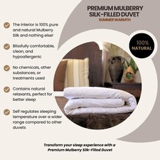 Premium Mulberry Silk-Filled Duvet. Summer Weight. All Bed Sizes. Aids Sleep.