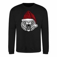 Tiger in Christmas Hat Sweatshirt | Cool Tiger Xmas Party Jumper Gift