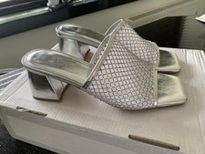 BNNB ladies LOTUS size 7 silver mesh front block heel mule shoes
