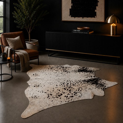 Genuine brown white cowhide - brown,