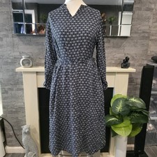Toast Navy Floral Print Midi Shirt Dress Cotton Long Sleeve Belted Size 12
