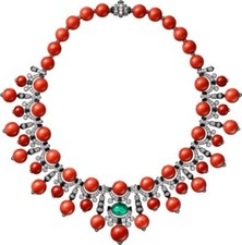Coral Lab Emeralds and Onyx Brilliant Cut CZ 925 Silver High Jewellery Necklace