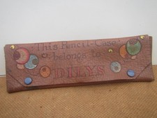 Vintage Brown Leather Pencil Case - "This Pencil Case Belongs to Dilys"