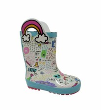 childrens girls Rainbow Wellington Boots Cartoon motif Wellies Rain Snow Rubber