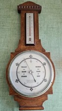 Early 20th Century Oak(?) Barometer with Thermometer (Barometer Not Working)