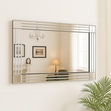 Mirror Large Glass Frame Art Deco Wall Mirror Triple Bevel Panels 120cm x 80cm