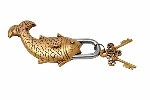 Antique padlock brass hand - padlock,