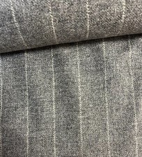 Luxury 100% Wool in Light Grey & White Striped Tweed Style Fabric Material