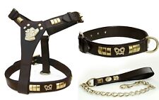 STAFFORDSHIRE BULL TERRIER DOG HARNESS* COLLAR & CHAIN LEAD COMBO SET BRASS FIT