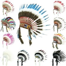Indian Chief Headdress Native American Feather Hippie Festival Fancy Dress