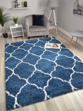 Dark Blue Cream Trellis Rugs |