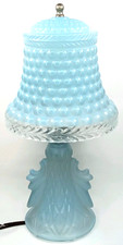 Art Deco Boudoir Lamp Frosted Blue Glass Hobnail 1920s