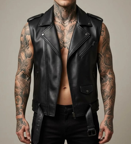 Men black leather biker - men’s,