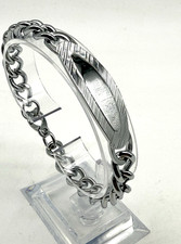 Vintage Diamond Cut Etched ID Identity Bracelet-Blank-Cuban Link-Silver Tone-70s