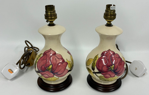 Pair moorcroft lamps - lamps, magnolia