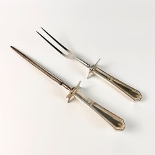 Vintage Sterling Silver Handle 11" Carving Fork and 13" Sharpener Finger Guard S