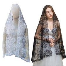 Black Catholic Veil Flower Bride Head Covering New Women Shawl  Mantilla