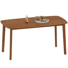HOMCOM 150 cm Rectangular Dining Table with Solid Wood Frame, Light Brown