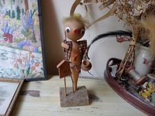 Japanese Vintage Kokeshi doll  Fishing wood figuire Japanese Art Onsen souvenir