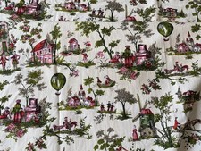 Toile de Jouy Fabric Vintage  Red/Green/Pink Motifs on Ecru background Romanex ?