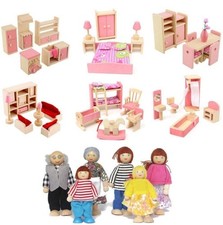 Children Wooden Doll House Furniture Sets Bathroom Bedroom Living Room Gift DFR