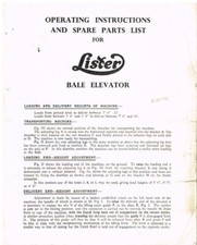 LISTER BALE ELEVATOR ORIGINAL 1958 OPERATING INSTRUCTIONS & PARTS LIST