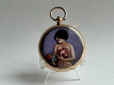 ANTIQUE ENGLISH J.R - R.LONDON 9K Gold 375 ENAMEL 2/SIDE NUDE FOB POCKET WATCH