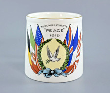 ANTIQUE AYNSLEY WW1 COMMEMORATIVE CUP MUG ALLIED FLAGS PEACE 1919