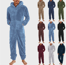 Mens Teddy Bear Fleece 1Onesie Hooded Jumpsuit Dressing Gown Bathrobe Nightwear