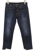 R13 Boy Straight Women Jeans 27 Blue Faded Whiskers Distress Ankle Cropped Denim