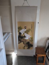 Vintage Pine and Crane (Silk scroll/painting).