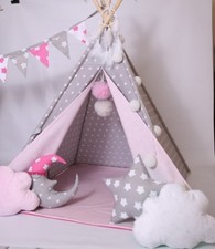🥰HANDMADE ❤️KIDS TEEPEE TIPI WIGWAM WITH POLES AND MAT🎁
