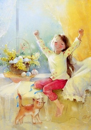 Little girl cat kitty happy - cat,