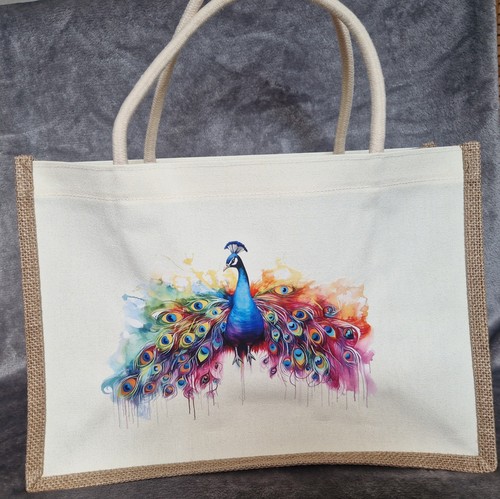 Peacock jute bag - peacock, tote