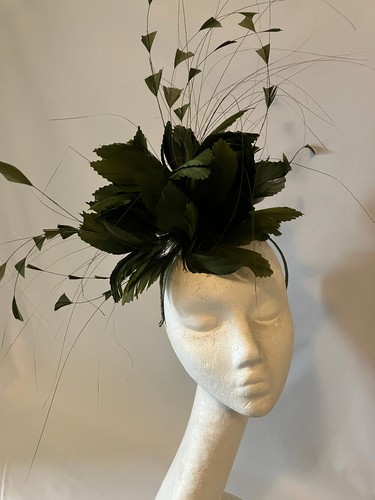 Olive feather fascinator for - olive,