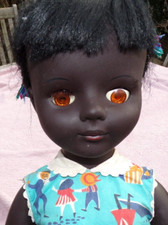 VINTAGE BLACK VINYL 60S DOLL WEARING PEDIGREE LABELLED CLOTHES - 21 INCHES HIGH