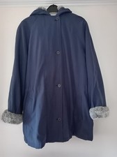 Four Seasons of London Women's Faux Fur Hooded  Navy Parka Coat Size S Small. 