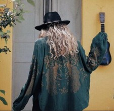 Zara Rare Green Embroidered Floral Peacock Bird Oriental Jacquard Kimono Jacket