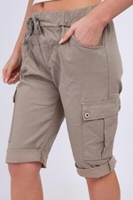 Womens Ladies Cotton Knee Length Summer Combat Cargo Casual Pant Magic Shorts