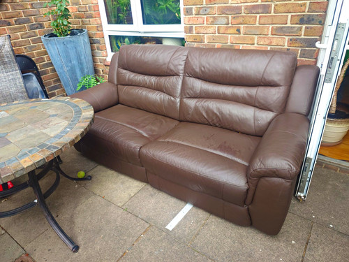 Brown leather seater - leather, 3