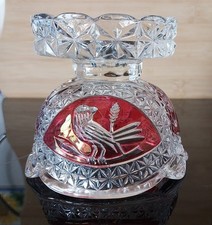 Vintage German Hofbauer Red Bird Byrde Lead Crystal Candle Holder 